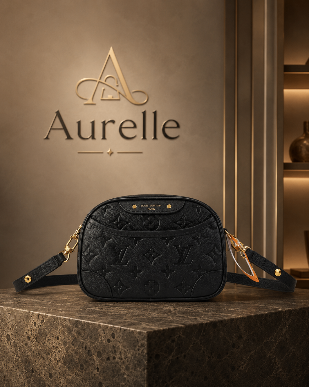 Aurelle Monogram Pochette in Black front view