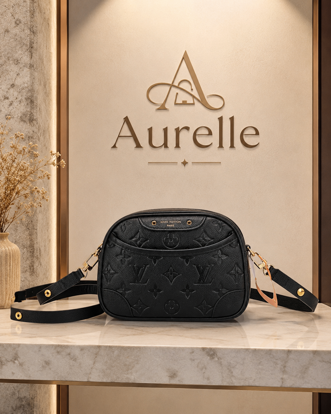 Aurelle Monogram Pochette in Black studio display