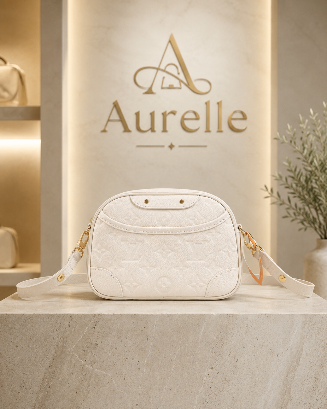 Aurelle Monogram Pochette in Ivory front view