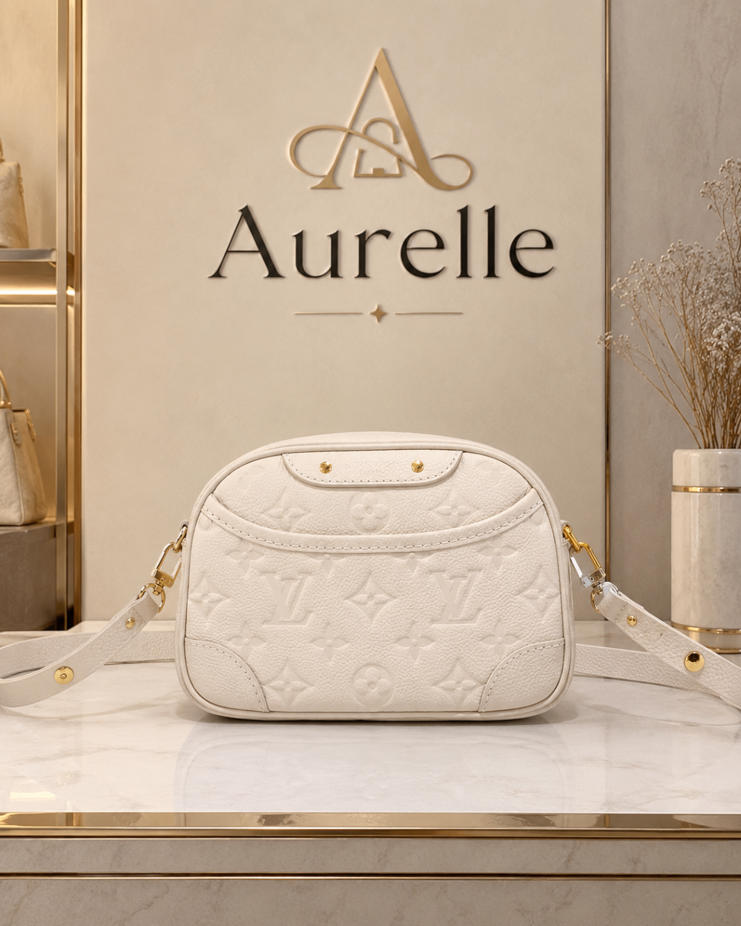 Aurelle Monogram Pochette in Ivory studio display