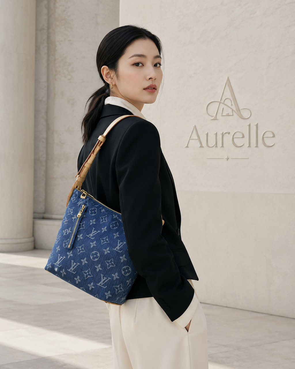 Blue Motif Mini Bucket Crossbody Bag