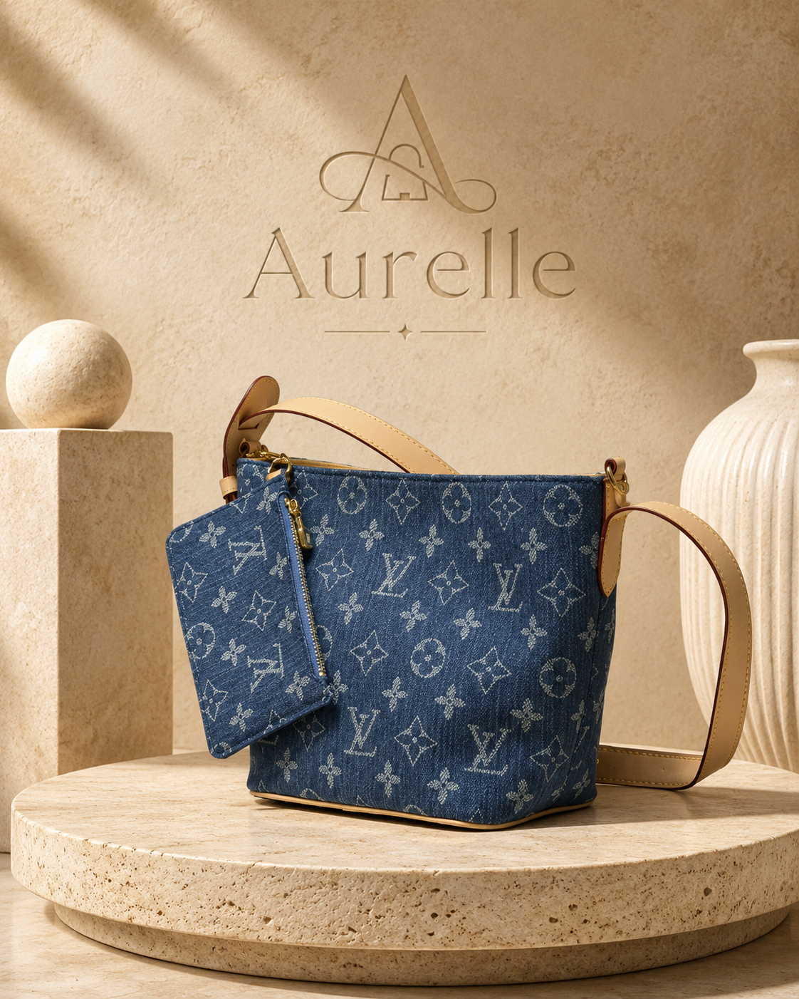 Blue Motif Mini Bucket Crossbody Bag