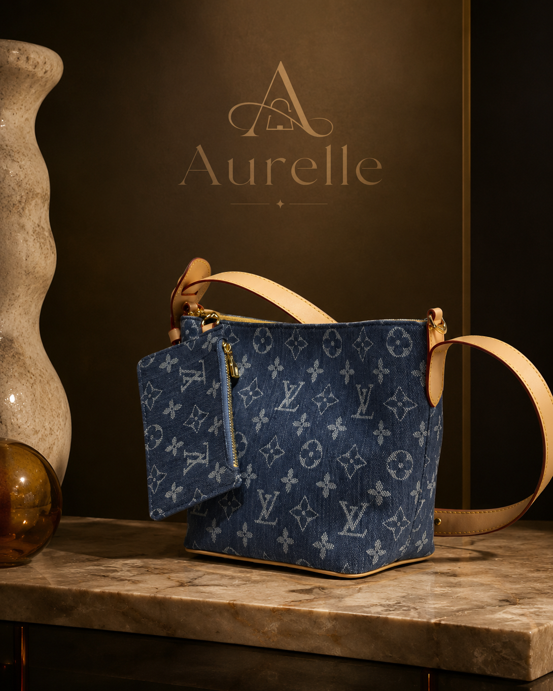 Blue Motif Mini Bucket Crossbody Bag