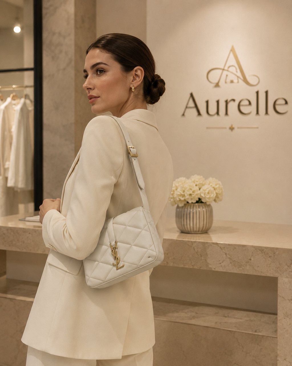 Aurelle Quilted Shoulder Bag on model