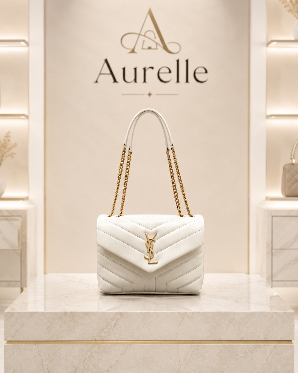 Aurelle Chevron Chain Flap — Ivory