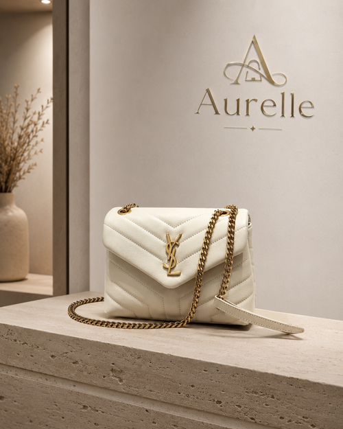 Aurelle Chevron Chain Flap Ivory side
