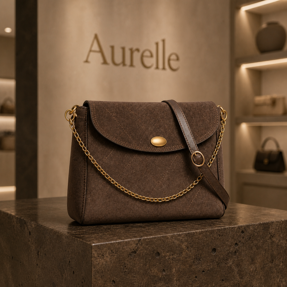 Aurelle No. 5883 Chain Flap Shoulder Bag — Mocha