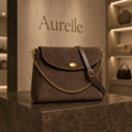 Aurelle No. 5883 brown flap handbag three-quarter product shot