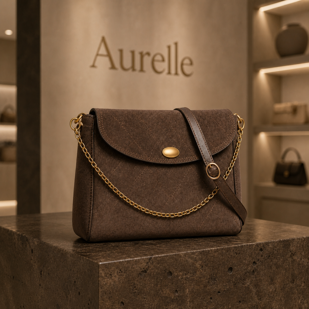 Aurelle No. 5883 brown flap handbag three-quarter product shot
