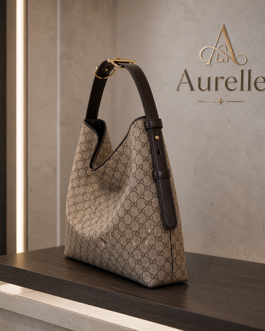 Aurelle Serene Hobo in Beige Monogram - side product view