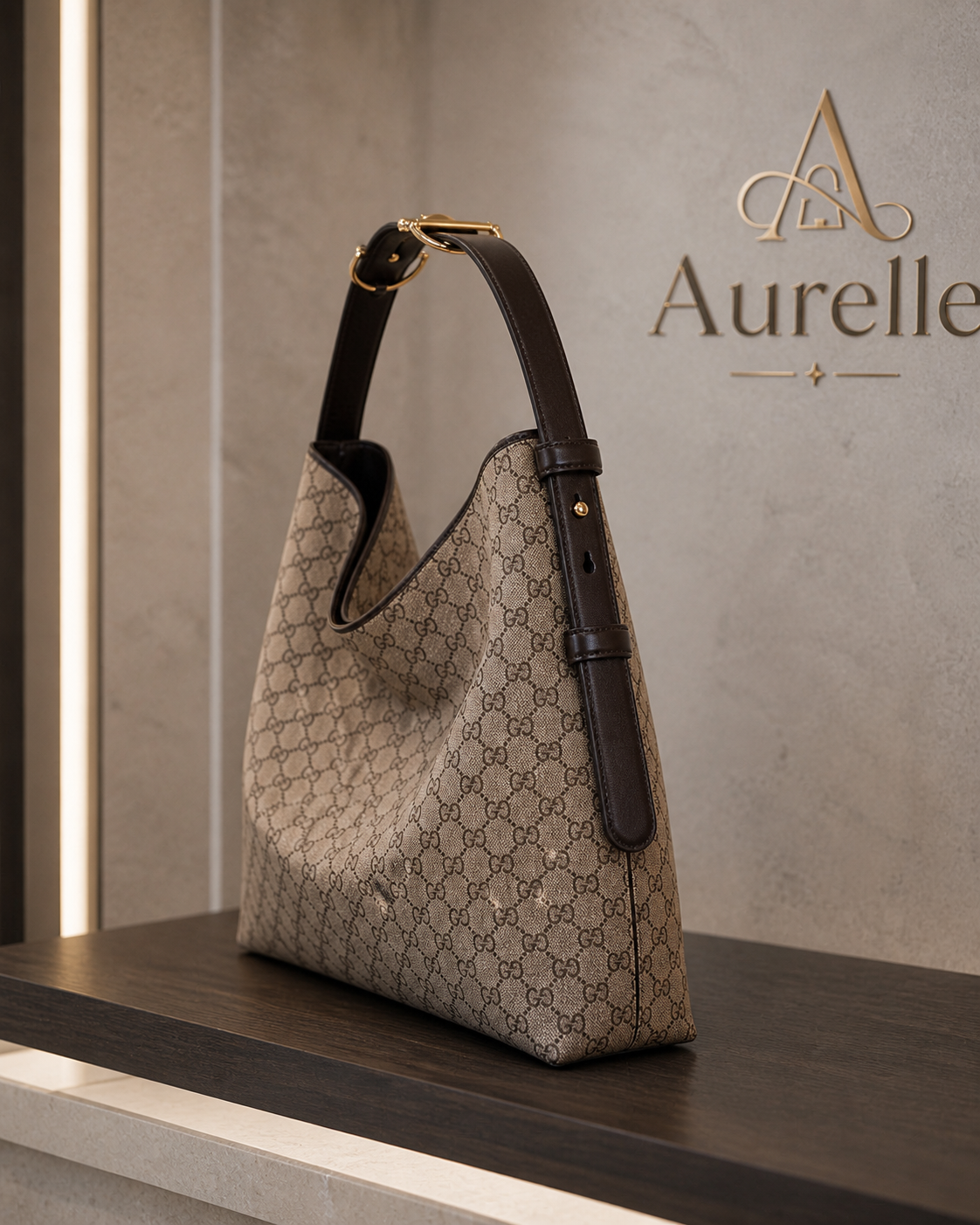 Aurelle Serene Hobo in Beige Monogram - side product view