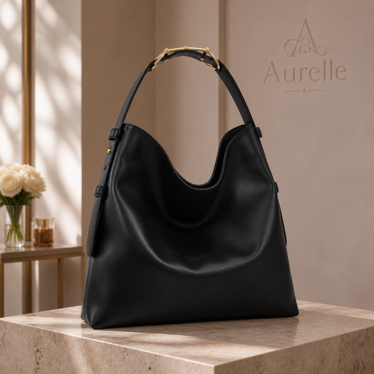 Aurelle Serene Hobo in black, front product view