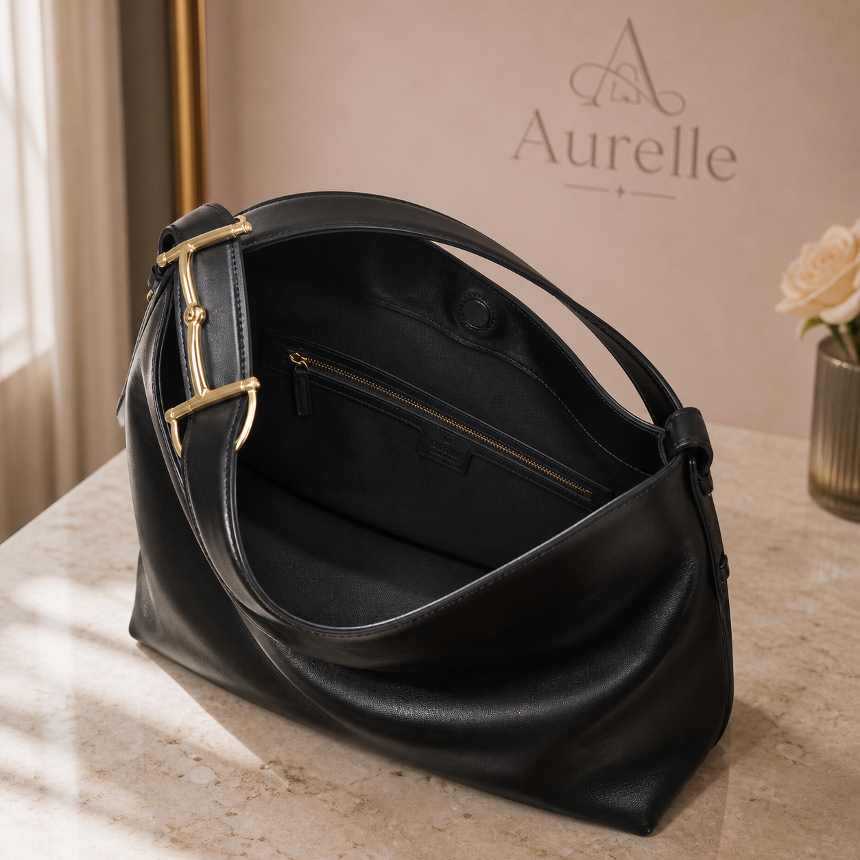 Aurelle Serene Hobo in black, interior view