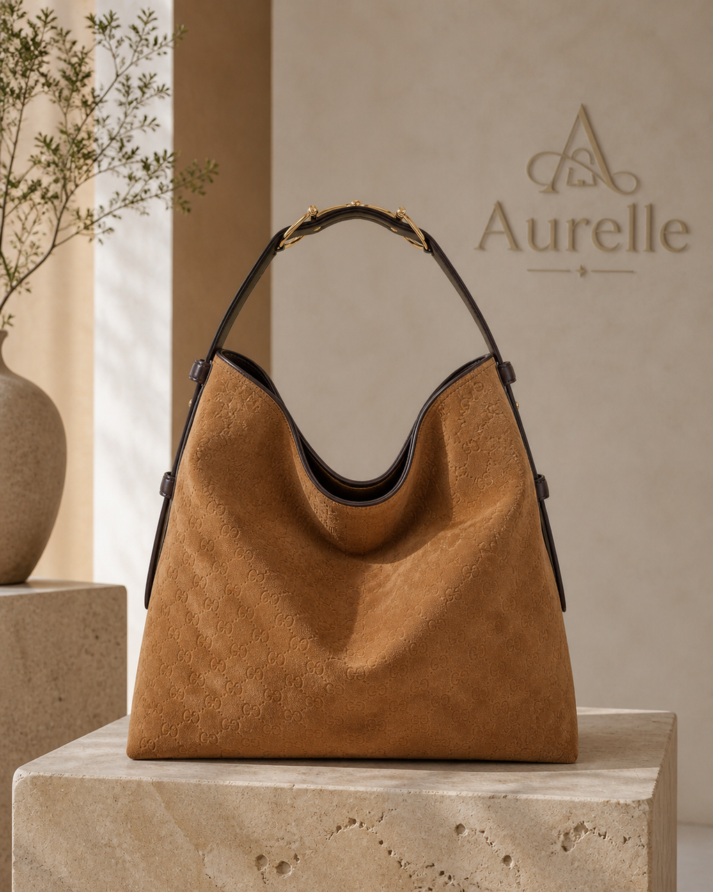 Aurelle Serene Hobo in Camel Suede - front product view
