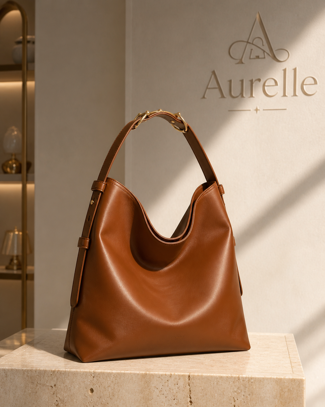 Aurelle Serene Hobo in Cognac - front product view