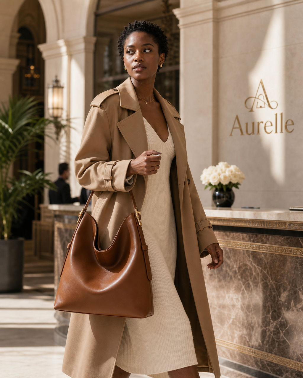Aurelle Serene Hobo in Cognac - lifestyle model
