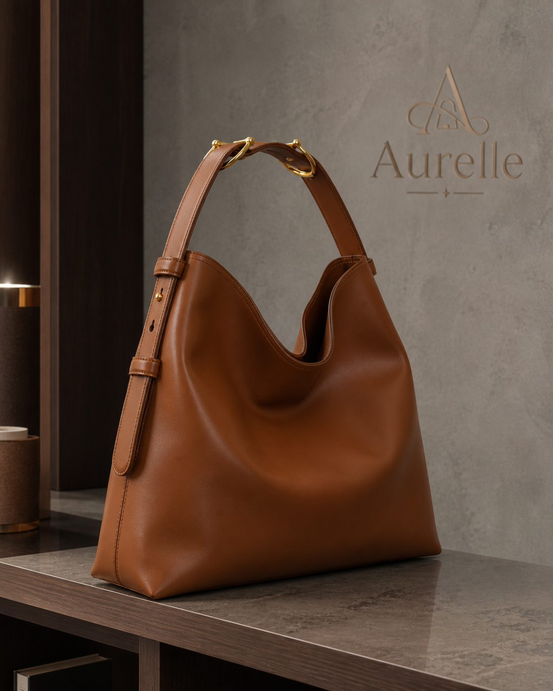 Aurelle Serene Hobo in Cognac - side product view