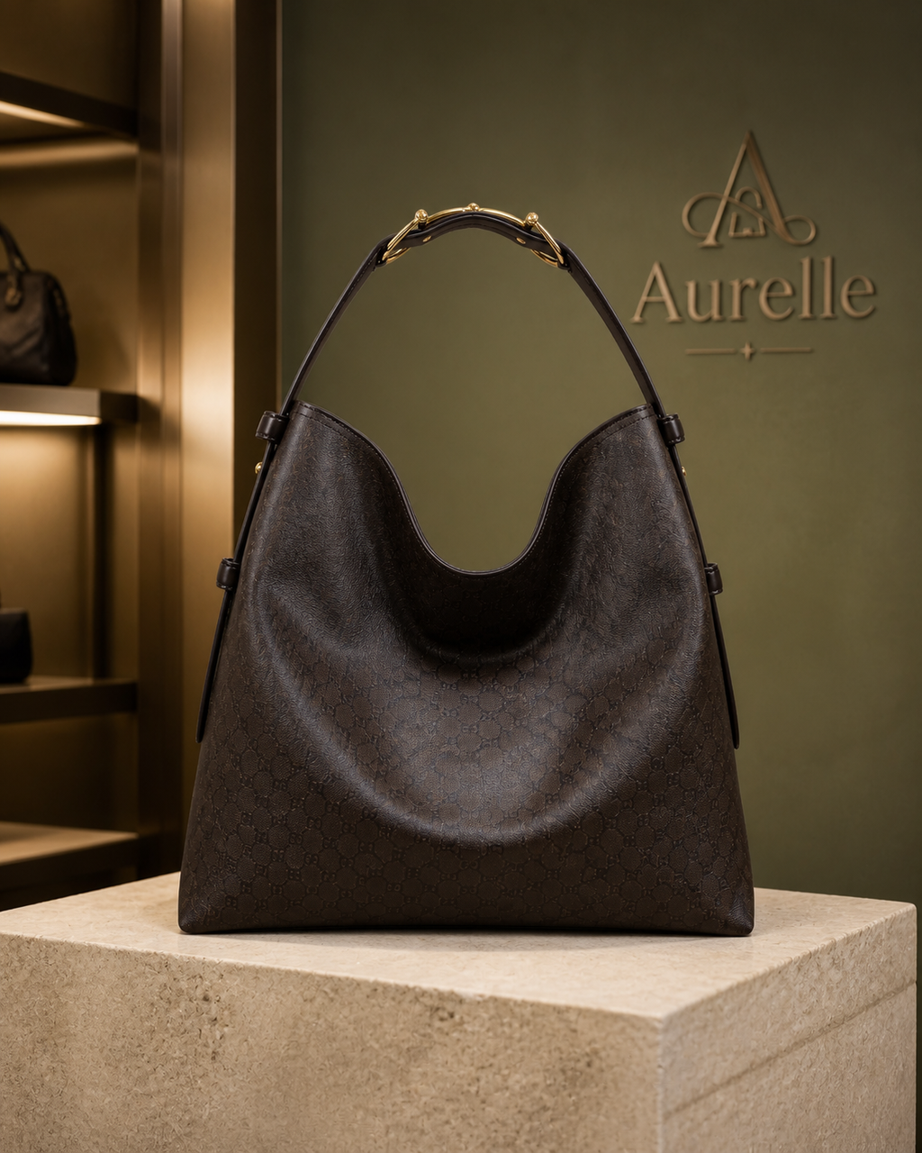 Aurelle Serene Hobo in Espresso Monogram - front product view