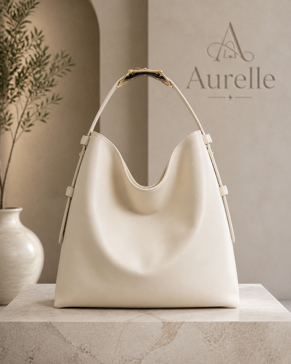 Aurelle Serene Hobo in Ivory - front product view