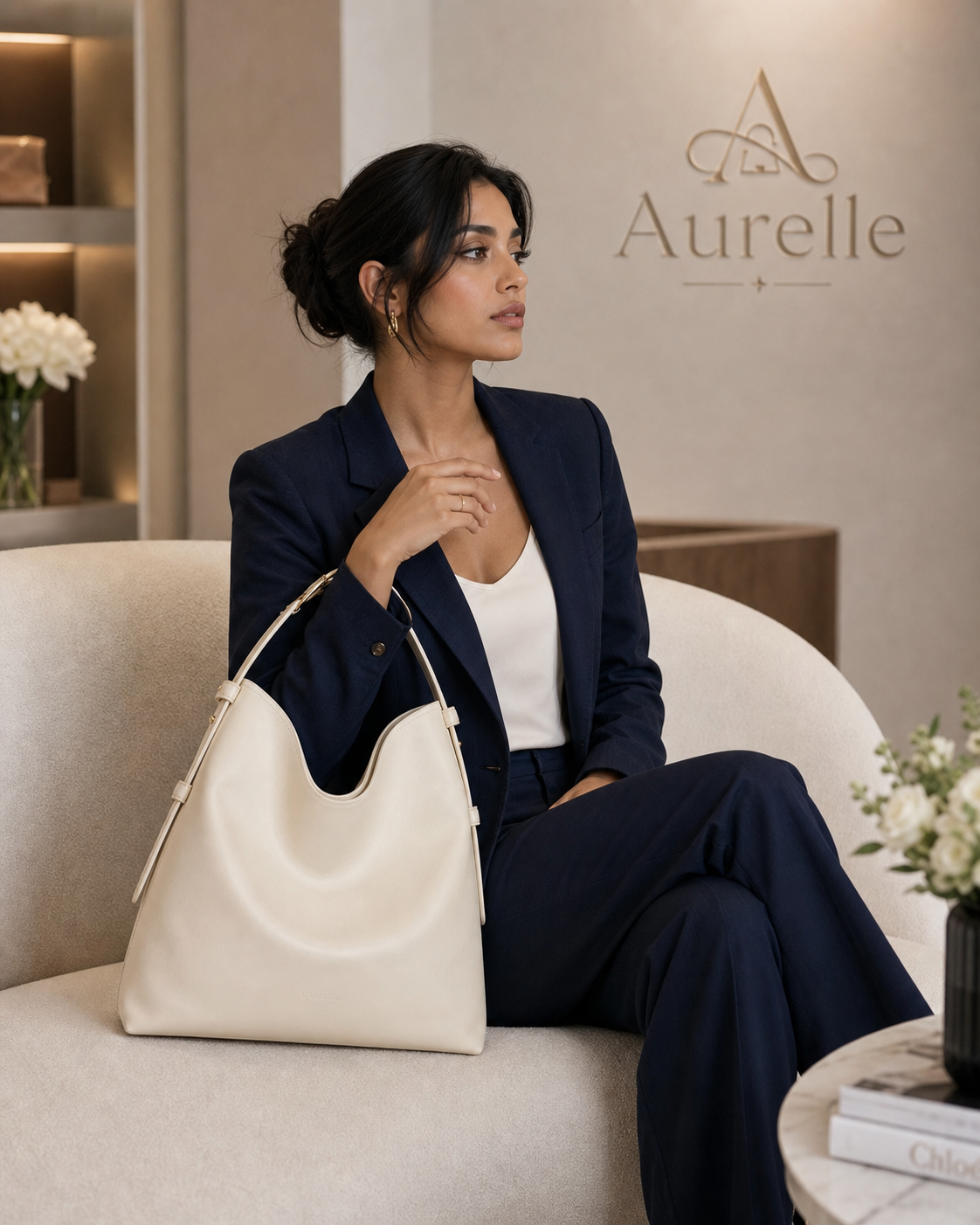 Aurelle Serene Hobo in Ivory - lifestyle model