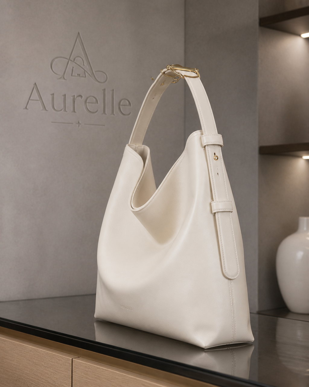 Aurelle Serene Hobo in Ivory - side product view