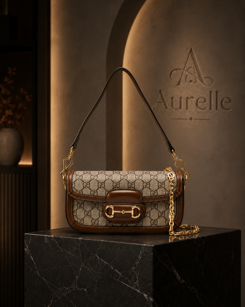 Equestre shoulder bag on black marble plinth