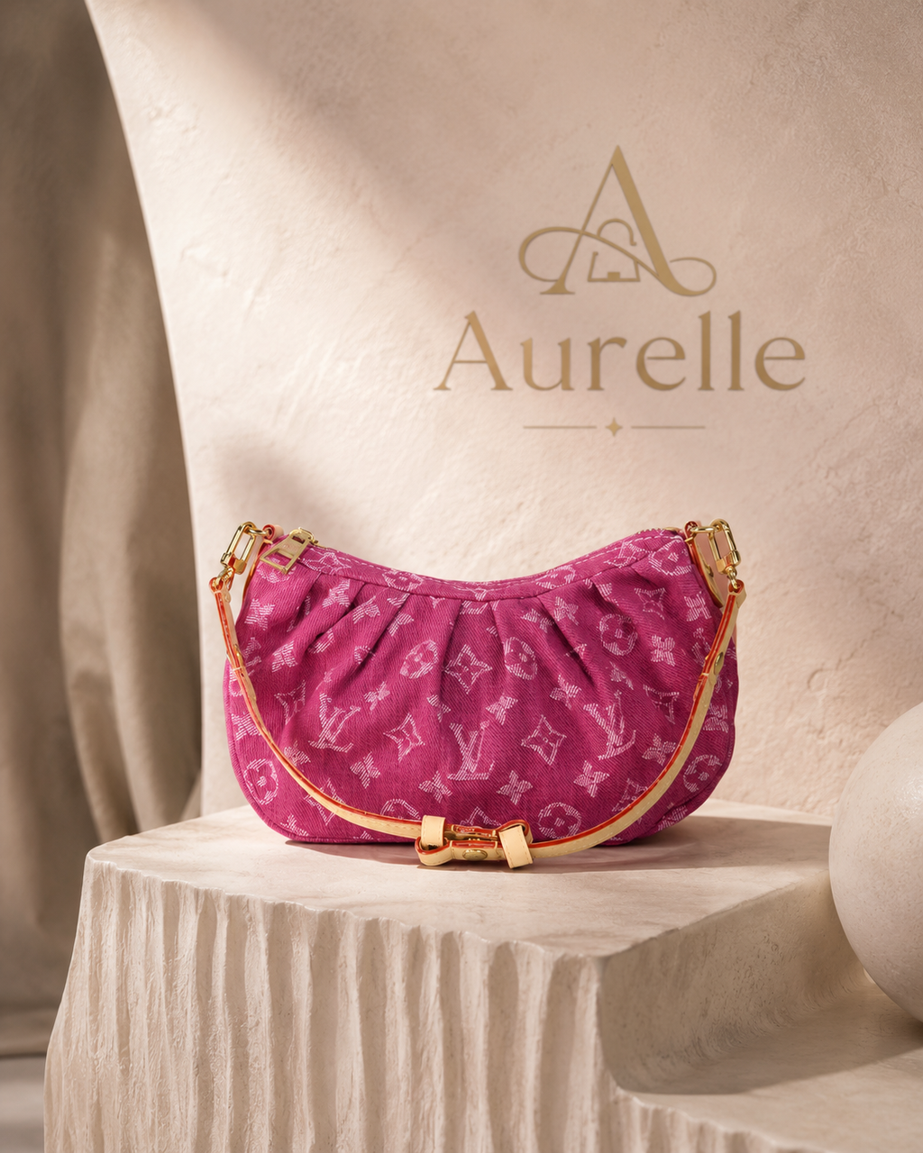 Lune Hobo on stone plinth with Aurelle backdrop