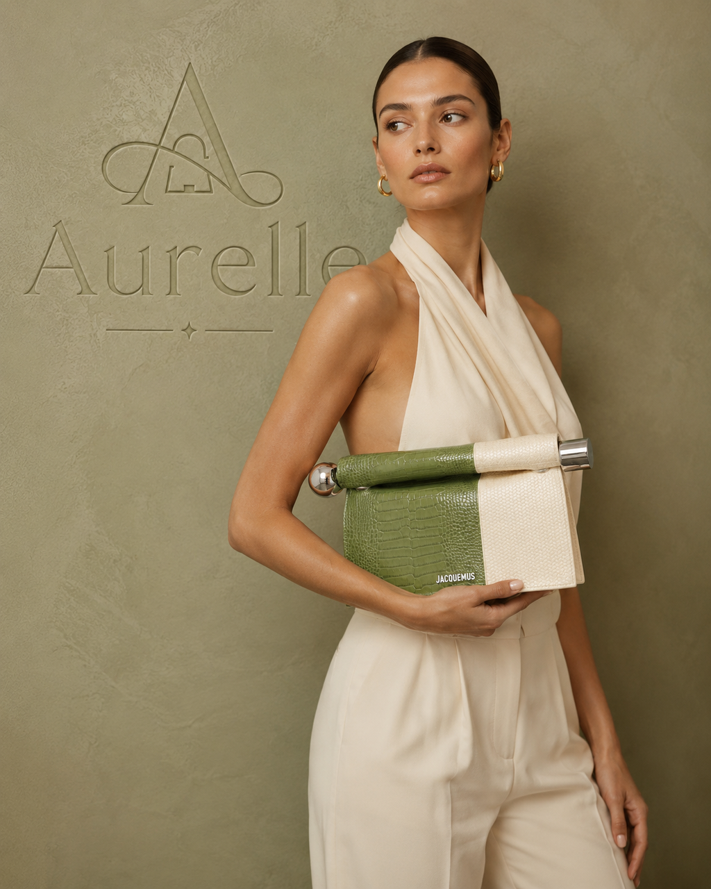 Model holding the Olivia Croc Clutch