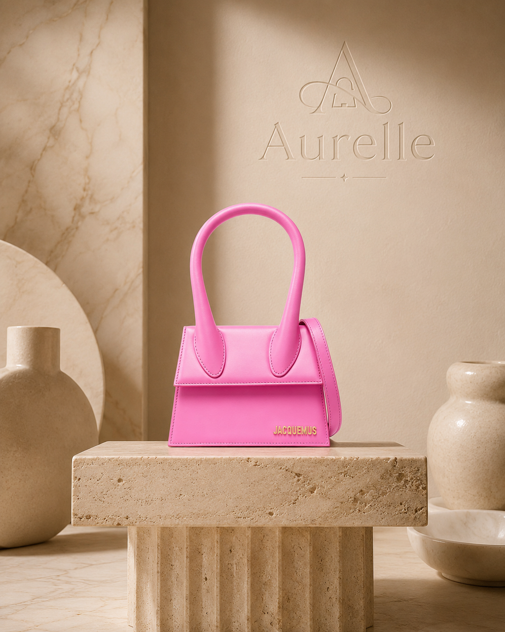 Mini Chiquito Pink on travertine pedestal