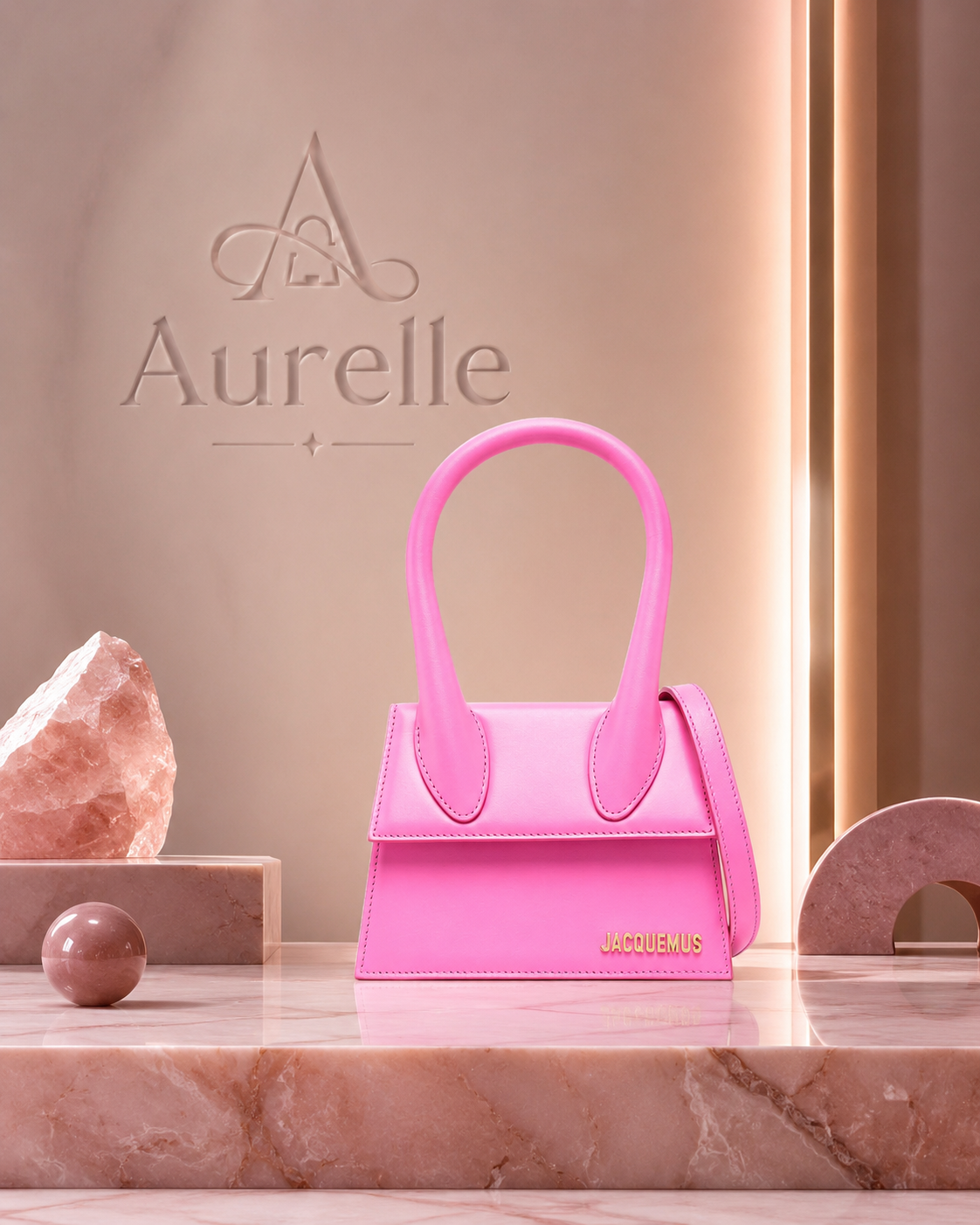Mini Chiquito Pink on marble with rose quartz
