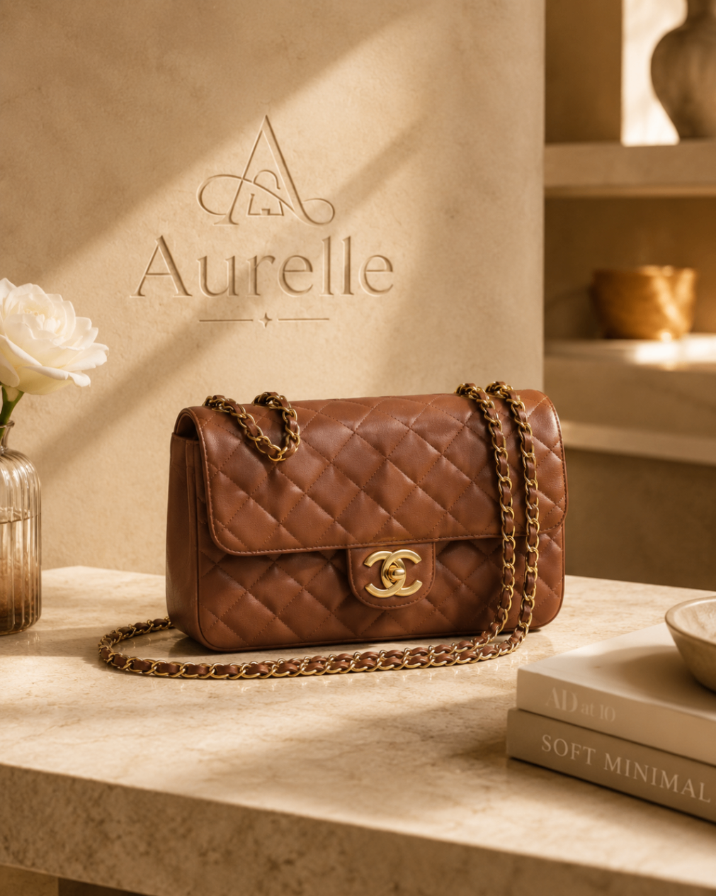 Aurelle Quilted Flap in Caramel