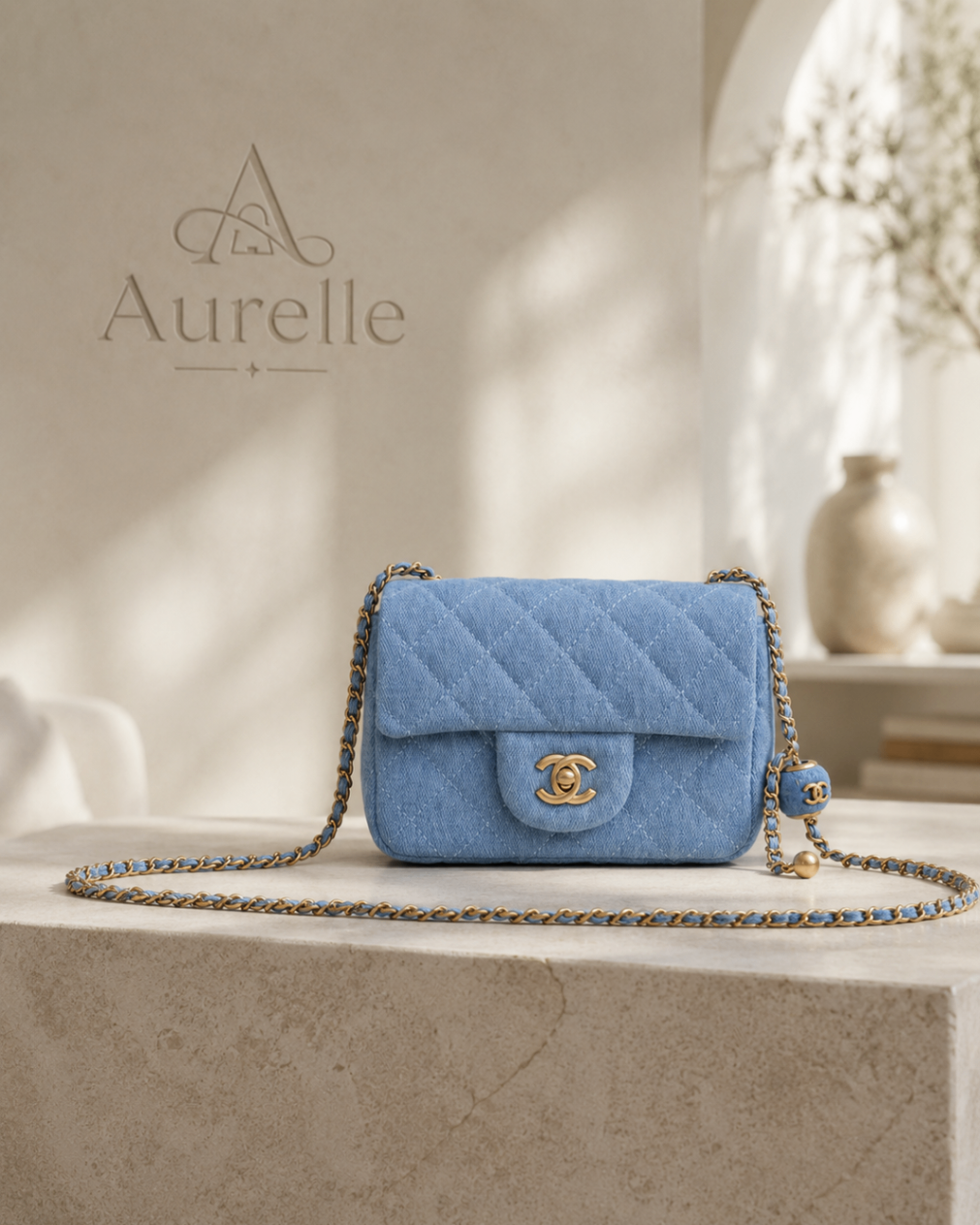 Aurelle Quilted Flap in Denim Blue