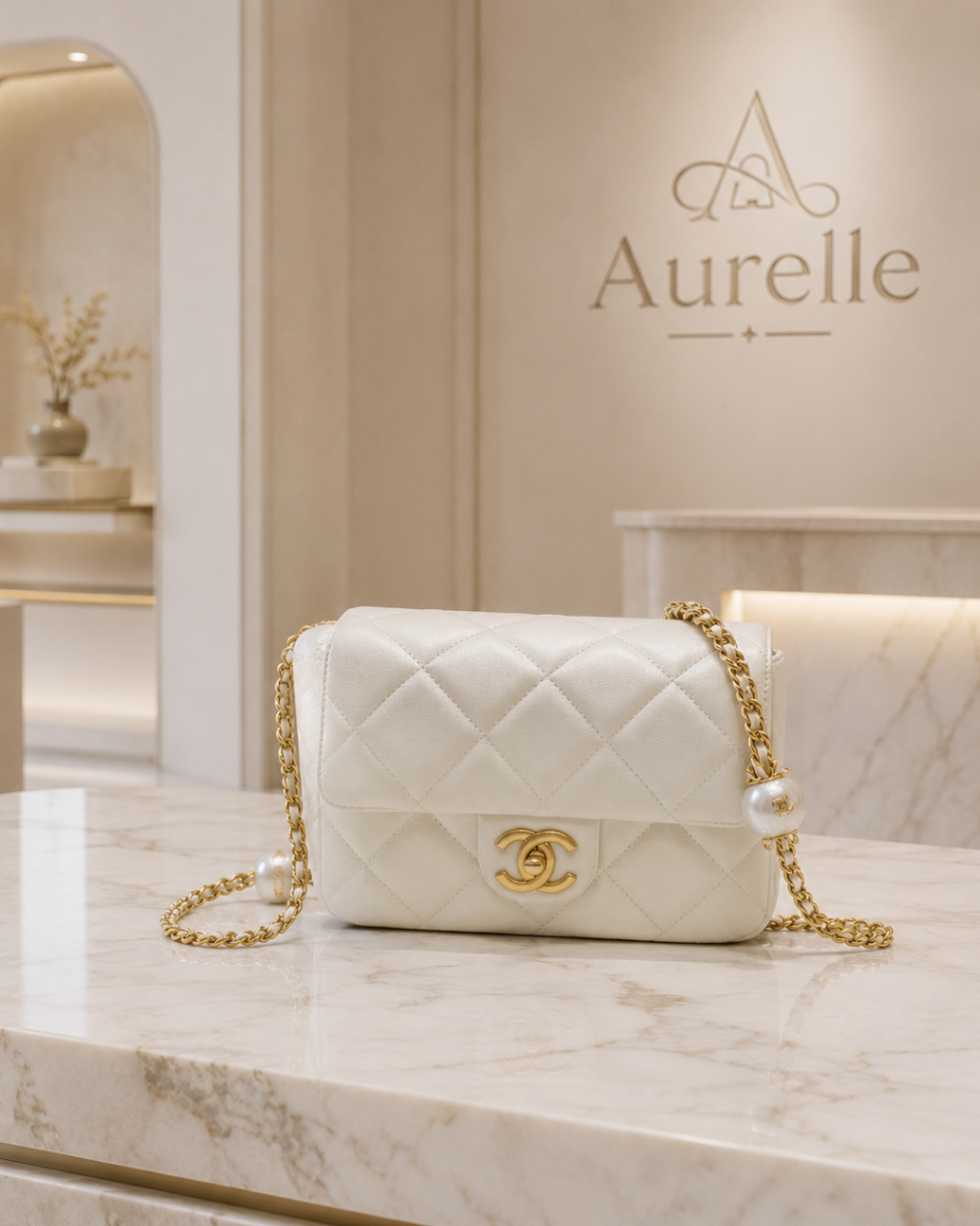 Aurelle Quilted Flap in Ivory Pearl