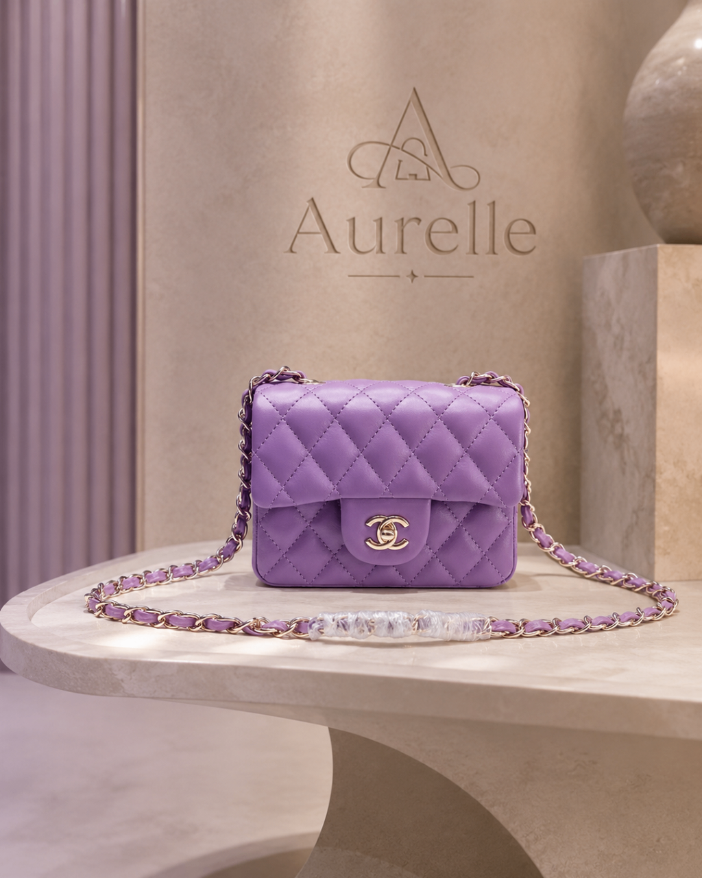 Aurelle Quilted Flap in Purple lambskin