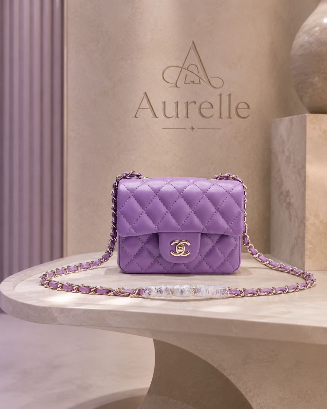 Aurelle Quilted Flap in Purple lambskin