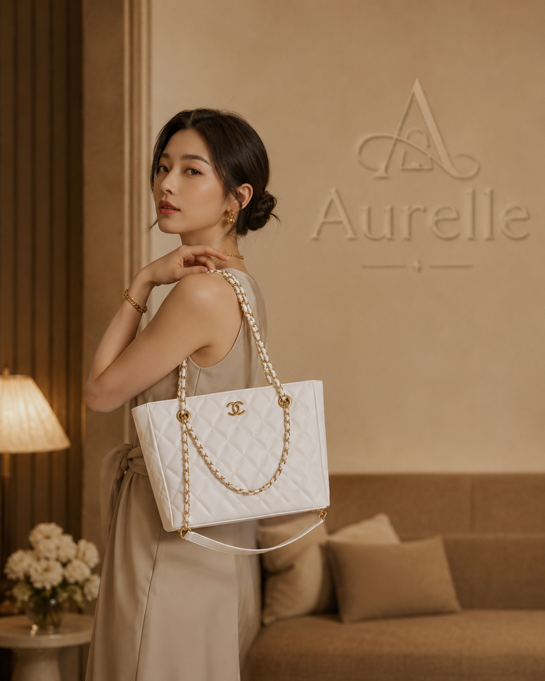 Camélia Chain Tote — Ivory Matelassé